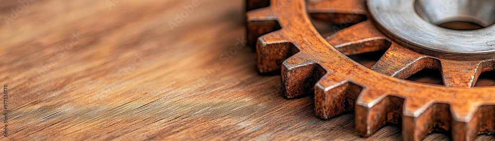 Capture a close-up shot of a rustic, weathered metal gear, emphasizing its intricate grooves and textures, ideal for an oil painting Capture a close-up shot of a rustic, weathered metal gear, emphasizing its intricate grooves and textures, ideal for an oil painting