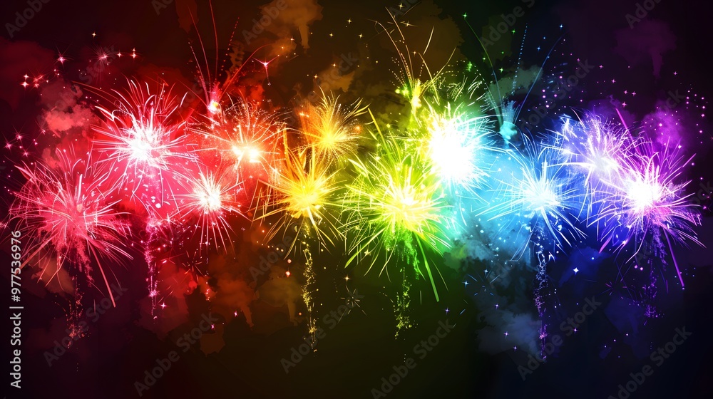 Naklejka premium Rainbow Fireworks: Colorful rainbow-shaped fireworks, symbolizing diversity and inclusivity. 
