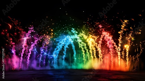 Rainbow Fireworks  Colorful rainbow-shaped fireworks  symbolizing diversity and inclusivity.  