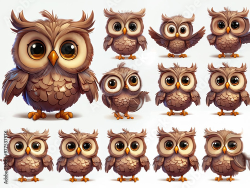 Wallpaper Mural cute-cartoon-owl-character-in-multiple-angles-for-kids-illustration-and-educational-materials Torontodigital.ca