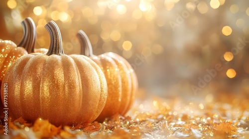 Golden Glitter Pumpkins Autumn Fall Festive Background