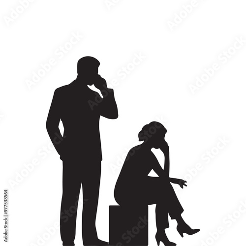 Businessman and businesswoman calling at a mobile phone.