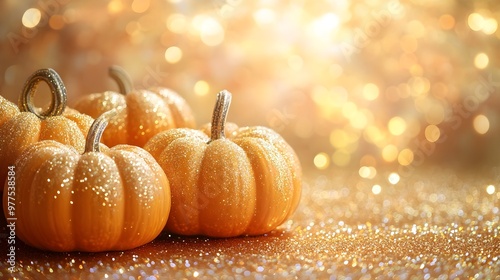 Golden Glitter Pumpkins Autumn Thanksgiving Background