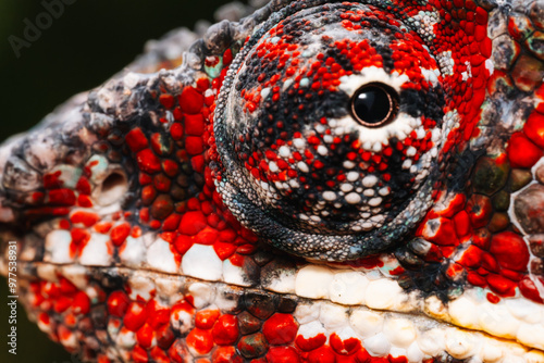 Obraz na płótnie Chameleon eye macro, details of red skin w salonie