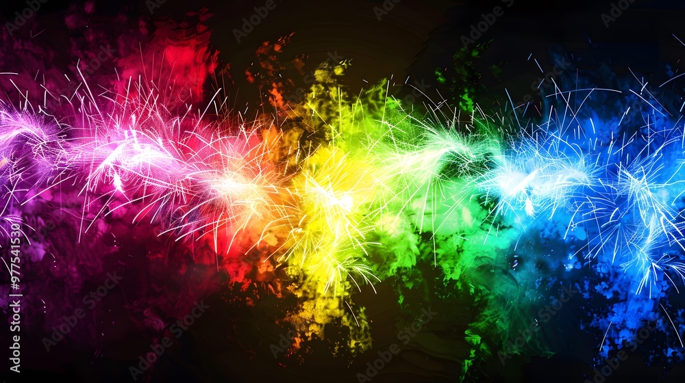 Fototapeta premium Rainbow Fireworks: Colorful rainbow-shaped fireworks, symbolizing diversity and inclusivity. 