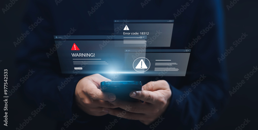 Ταπετσαρία Online internet web page of websites security access, Business Internet Caution and warning on risks and threats that can harm your data and information on phone with Warning Systems on a Web Page