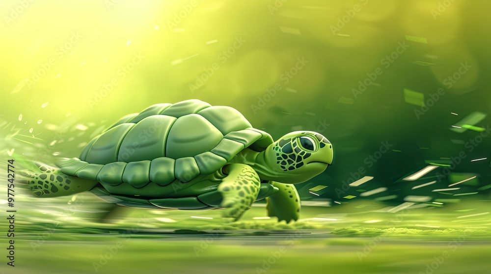 Fototapeta premium Running turtle in high speed chasing money
