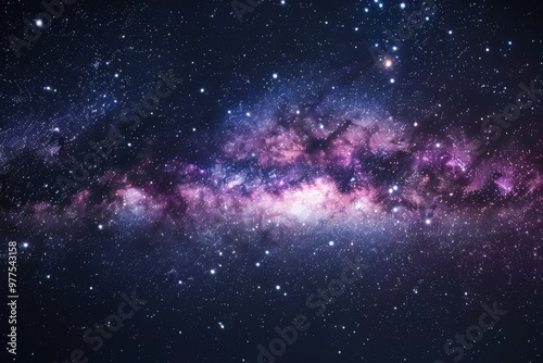 A starry night sky with a purple galaxy in the background