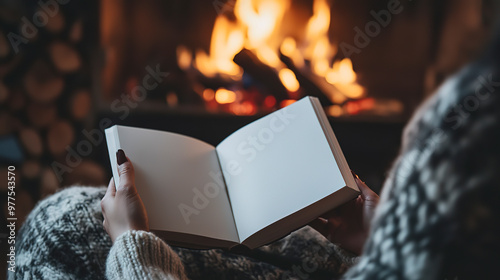 woman's hands holding a white book with a blank cover in front