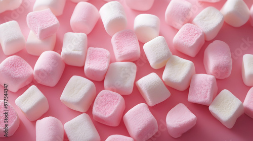 An assortment of pink and white marshmallows artfully organized to create an enticing display.