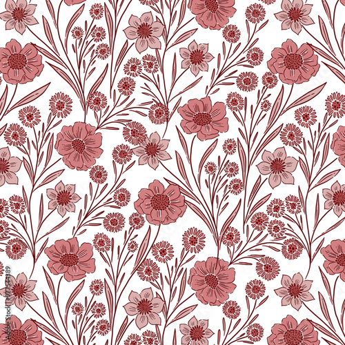 Peach swirl vintage Chintz flower pattern