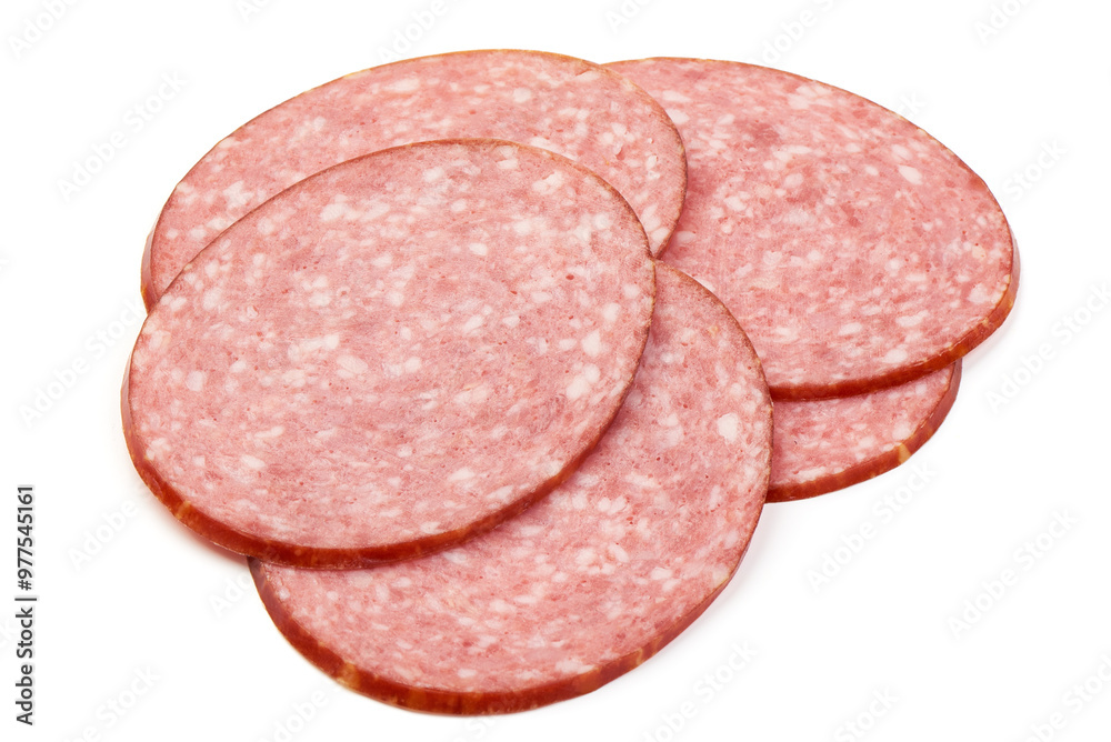 Traditional smoked Salami sausage, isolated on white background Traditional smoked Salami sausage, isolated on white background