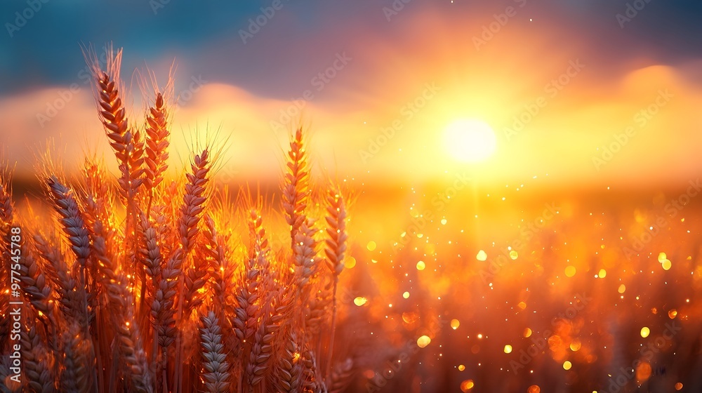 Fototapeta premium Golden Wheat Field Sunset - Nature Background
