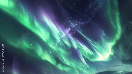 Aurora Borealis: A mesmerizing display of the Northern Lights dancing across the night sky in vibrant greens and purples. 