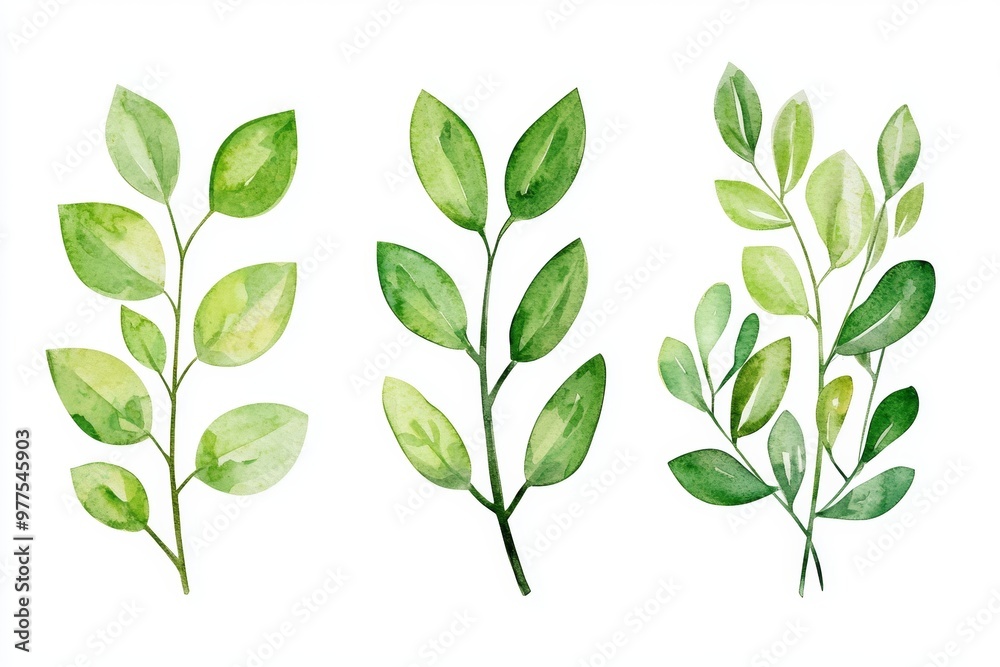 A set of watercolor tropical spring branches isolated on a transparent background, a bouquet greeting card or wedding invitation card, a clip art mockup for decoration.