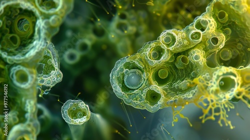 A close up of a green plant with many small bubbles photo