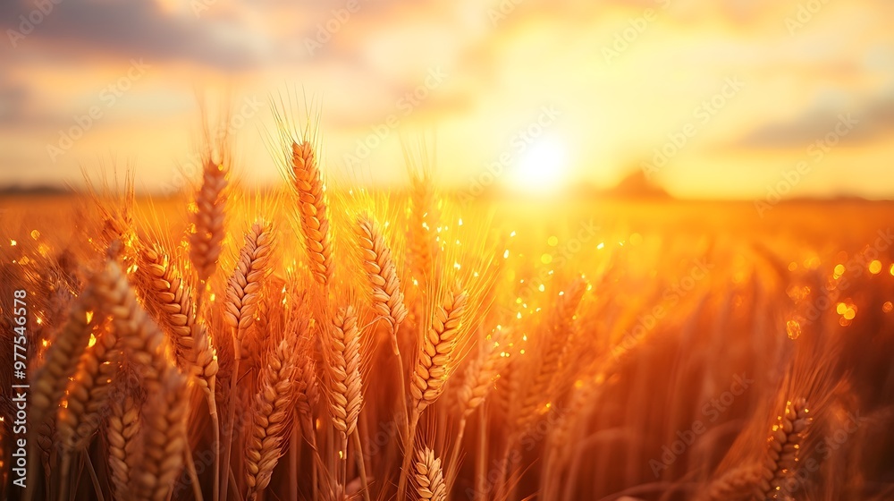 Golden Wheat Field Sunset, Nature Background, Rural Landscape Golden Wheat Field Sunset, Nature Background, Rural Landscape