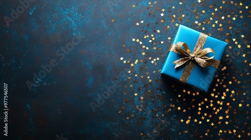 Wallpaper Mural An elegant gold ribbon adorns this dark blue gift box. A greeting gift with a copy space could be used as a Christmas present, a holiday present, or a birthday present. Torontodigital.ca