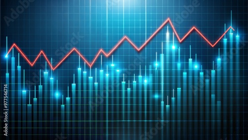 Dynamic financial graph with blue bars and red line, representing market trends and analysis 