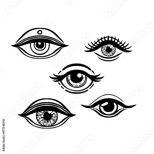 Blackwork tattoo flash. Eye of Providence. Masonic symbol. All seeing eye inside triangle pyramid. New World Order. Sacred geometry, religion, spirituality, occultism. Isolated vector illustration