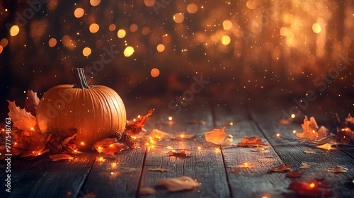 Rustic Fall Pumpkin with Lights and Leaves