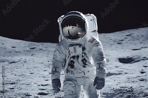 An astronaut exploring the lunar surface, showcasing space exploration and human achievement. photo