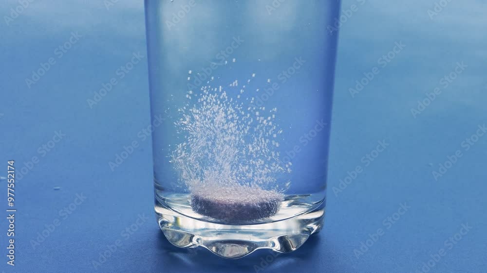 Effervescent tablet dissolving in a glass of water bubbles Effervescent tablet dissolving in a glass of water bubbles