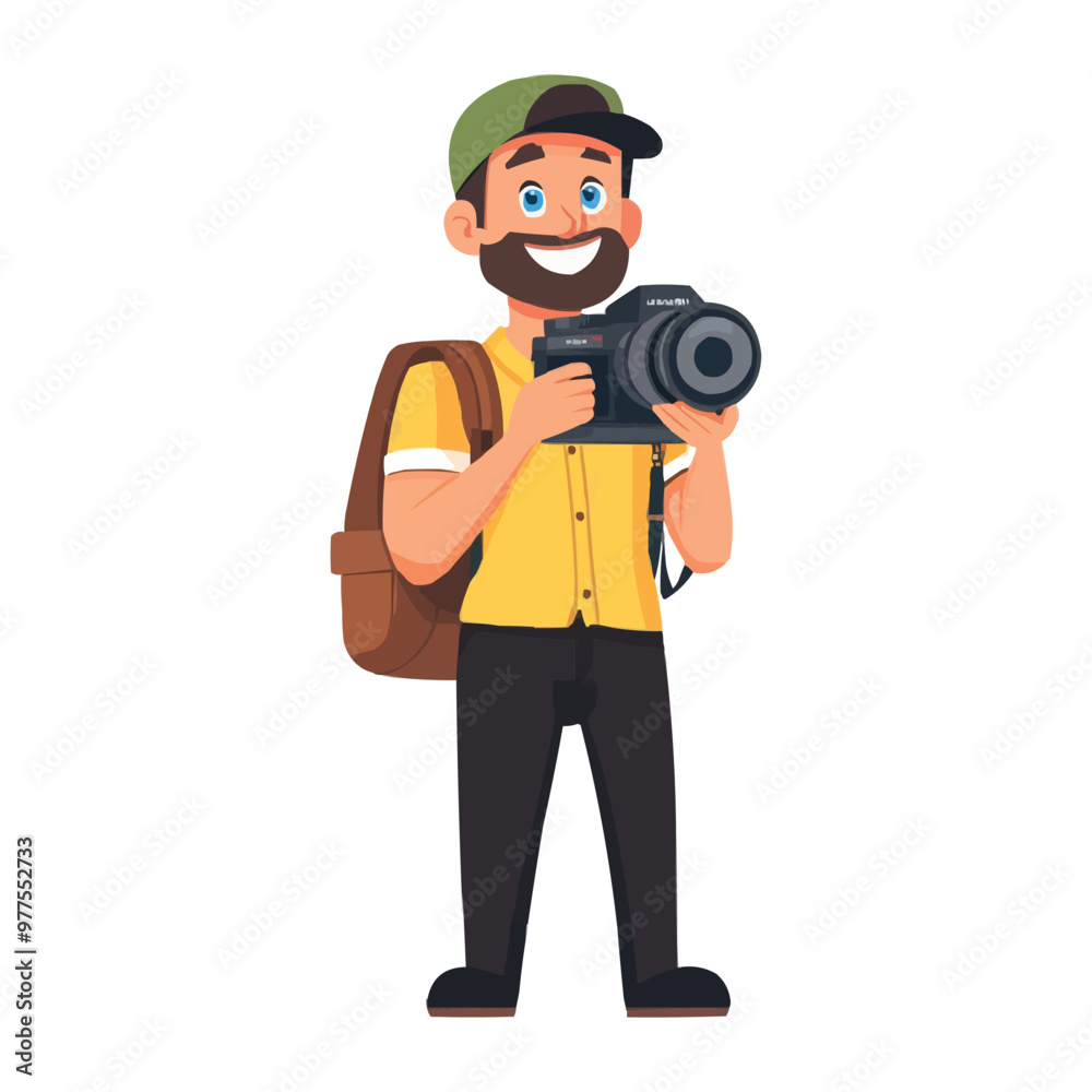 A male photographer holding a camera A male photographer holding a camera