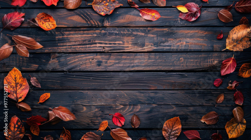 Wallpaper Mural Autumnal leaves on wooden background․ Torontodigital.ca