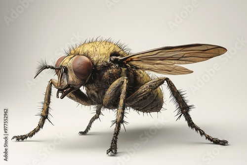 Anatomy of insect concept, close up of housefly insect on transparent background.