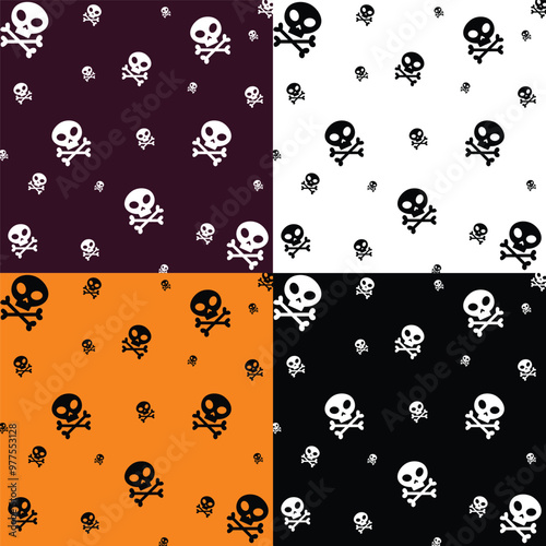 Pirate seamless pattern vector crossbones Halloween skull isolated background wallpaper black. Halloween seamless Pattern. Halloween seamless skull with cross bones Pattern