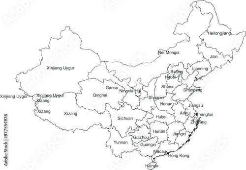 CHINA MAP 2D WITH DIVISIONS OR STATES OR COUNTIES