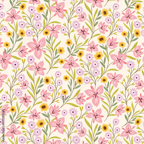 Wild swirly flowers bloom pattern