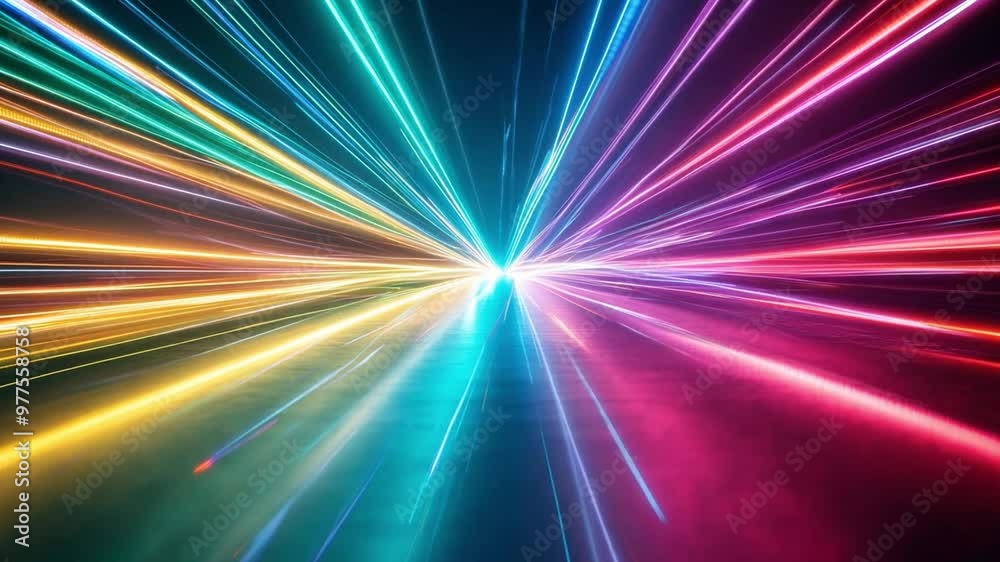 Colorful light rays burst outward, creating an energetic atmosphere reminiscent of a lively rainbow beams background Colorful light rays burst outward, creating an energetic atmosphere reminiscent of a lively rainbow beams background