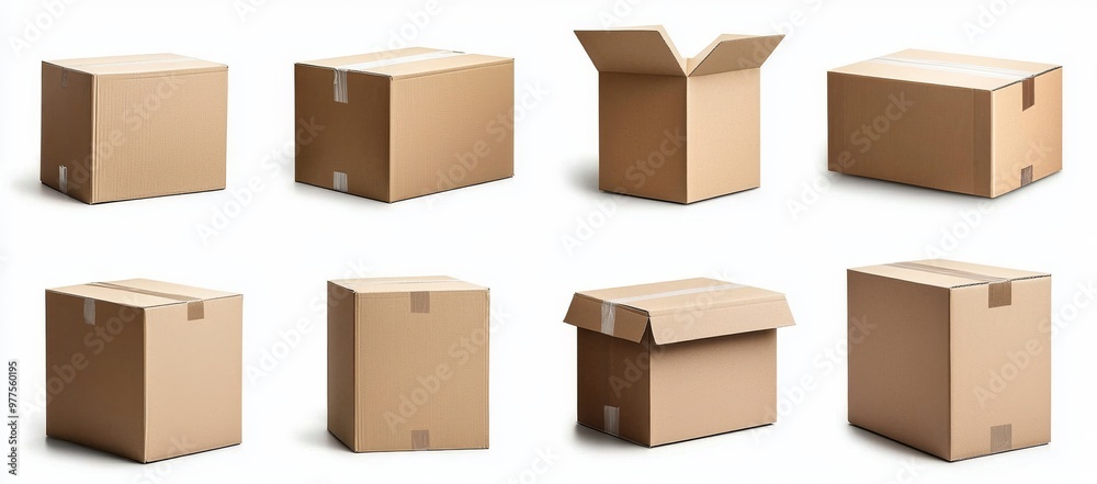Packaging boxes, isolated, white background, mockup, generative AI Packaging boxes, isolated, white background, mockup, generative AI