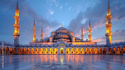 Visiting the Blue Mosque, Istanbul, Turkey, allows you to admire the stunning architecture of this Ottoman masterpiece, with its cascading domes and six minarets. Inside, the intricate blue 