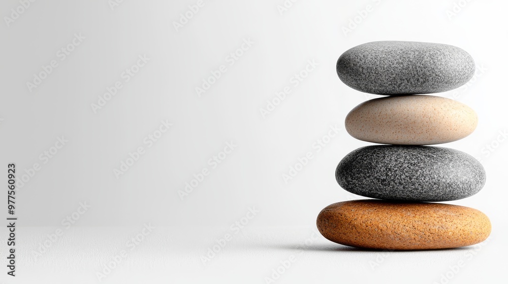 Simple photo of 3 smooth stones stacked on a clean white background. Balanced and natural composition evokes a sense of calmness, harmony and simplicity. Simple photo of 3 smooth stones stacked on a clean white background. Balanced and natural composition evokes a sense of calmness, harmony and simplicity.