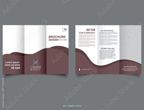 Brown trifold brochure. Corporate flyer for design. .Cards, Landing Vector illustration