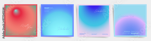 Set of vibrant holiday gradient posters for festive events or winter branding. Soft pastel colors and modern gradient hues.