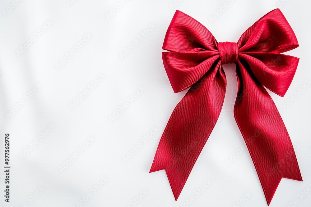 Red Christmas ribbon and bow on white background, perfect for holiday design. Red Christmas ribbon and bow on white background, perfect for holiday design.