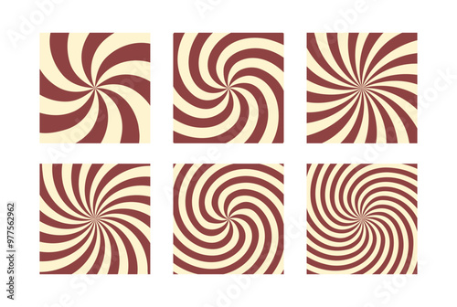 Square Chocolate Backgrounds Collection. Abstract Swirl Pattern. Sweet Candy Background.