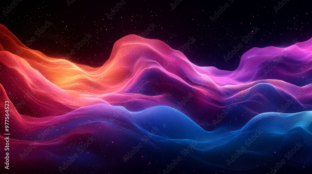 An abstract design with waves of red, orange, and blue on a black background An abstract design with waves of red, orange, and blue on a black background