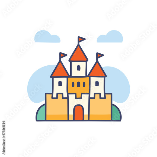 Medieval castle perched on a hill vector art illustration icon design. Icon concept design