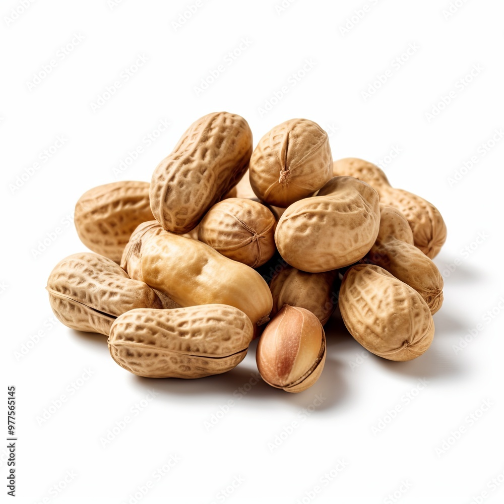 A bunch of peanuts on a white background A bunch of peanuts on a white background