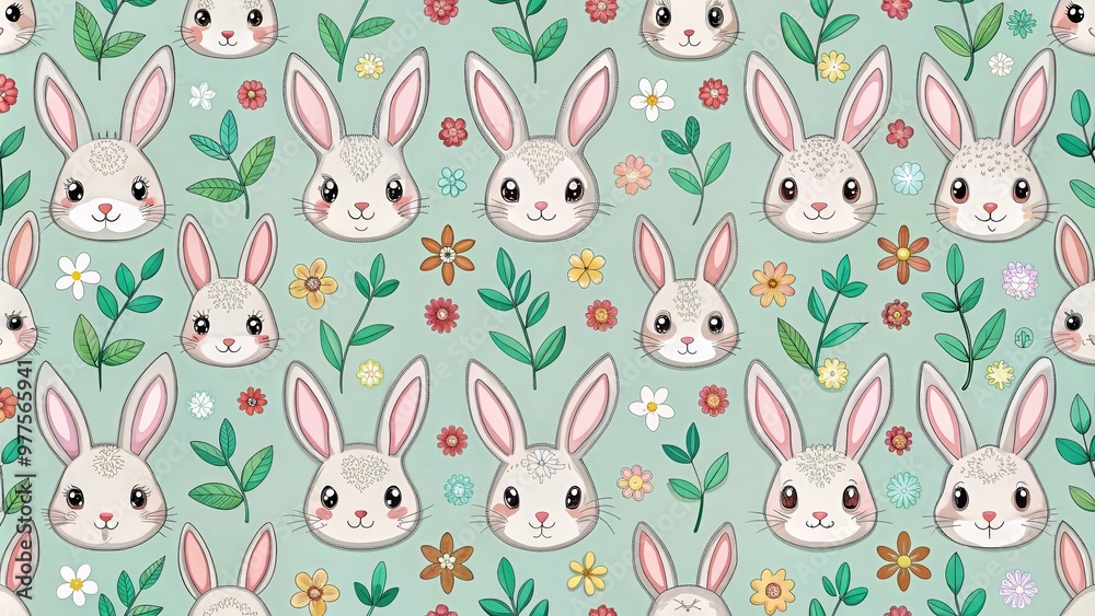 Seamless print featuring adorable rabbits in a repeating pattern Seamless print featuring adorable rabbits in a repeating pattern