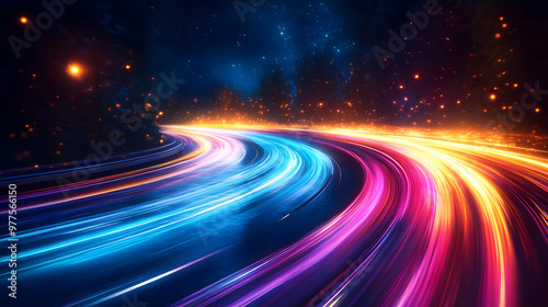 3D Abstract Light Trails Calendar Background Design for 2025: Dynamic Motion Evoking Speed and Innovation