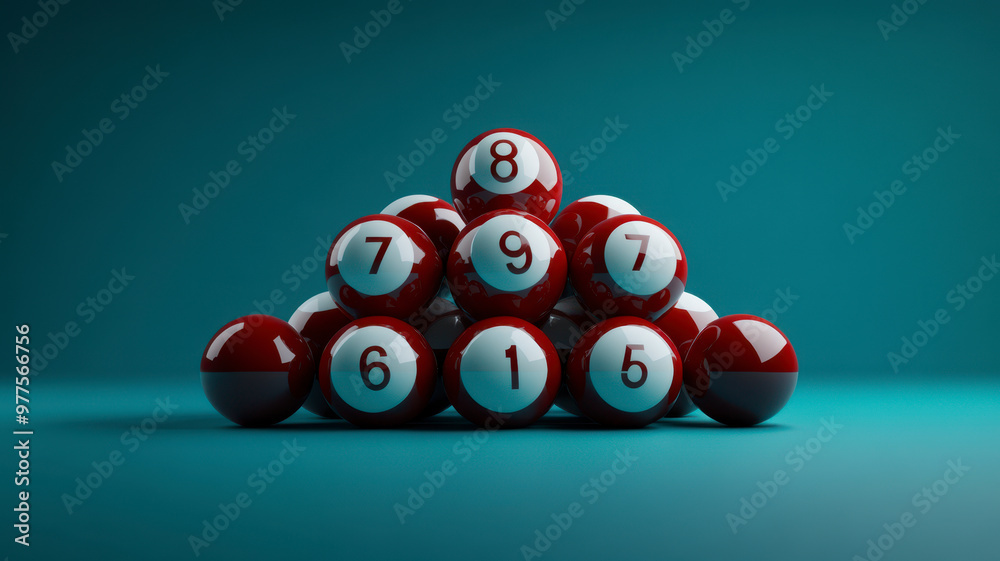 Stack of Red billard pool balls on blue background Stack of Red billard pool balls on blue background