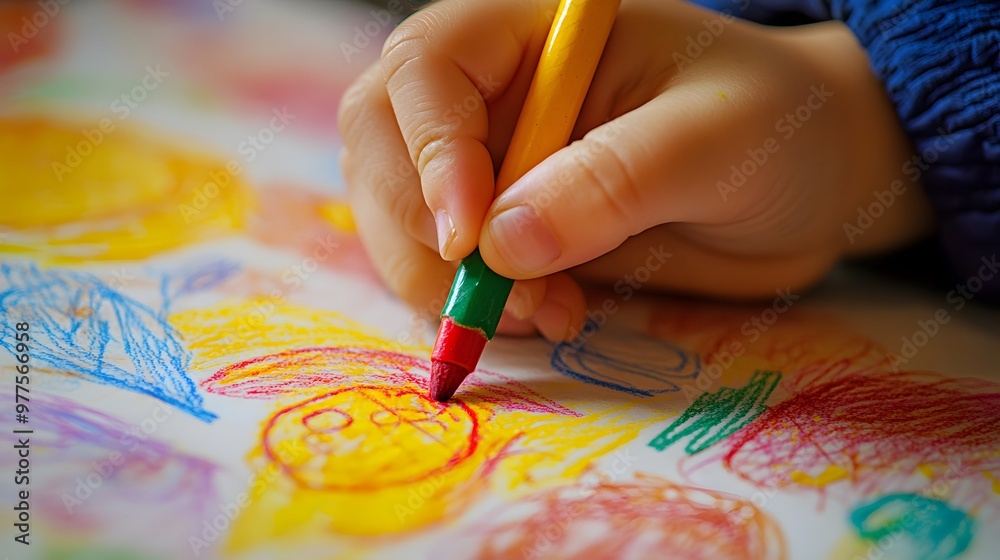 Hand Holding a Crayon Drawing on Paper: A child’s hand gripping a crayon, drawing vibrant shapes and patterns on a piece of paper.
Hand Holding a Crayon Drawing on Paper: A child’s hand gripping a crayon, drawing vibrant shapes and patterns on a piece of paper.