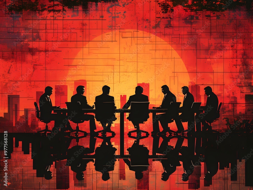 Silhouette of diverse business team standing in front of city skyline Silhouette of diverse business team standing in front of city skyline