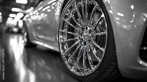 Shiny Chrome Wheel Close Up photo